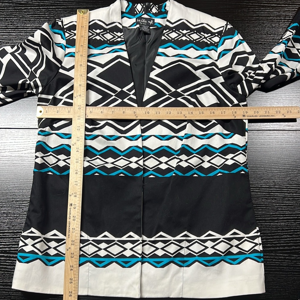 Ivy Chic Jacket Southwestern Print Open‎ Front Lined Side Pockets Black & Blue - Picture 6 of 6